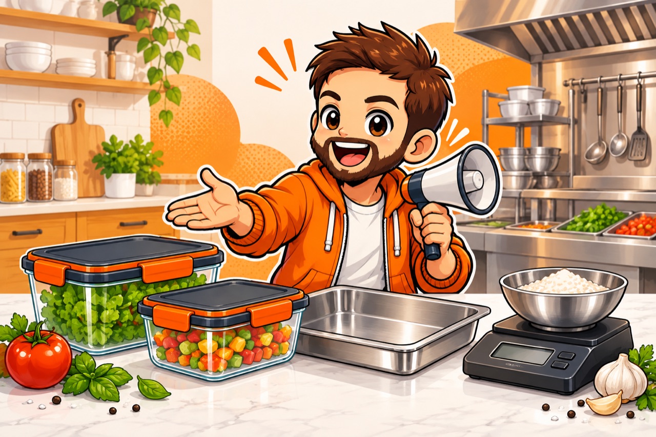 Ilustración de El Chico de las Ofertas con productos para el hogar y pequeños negocios