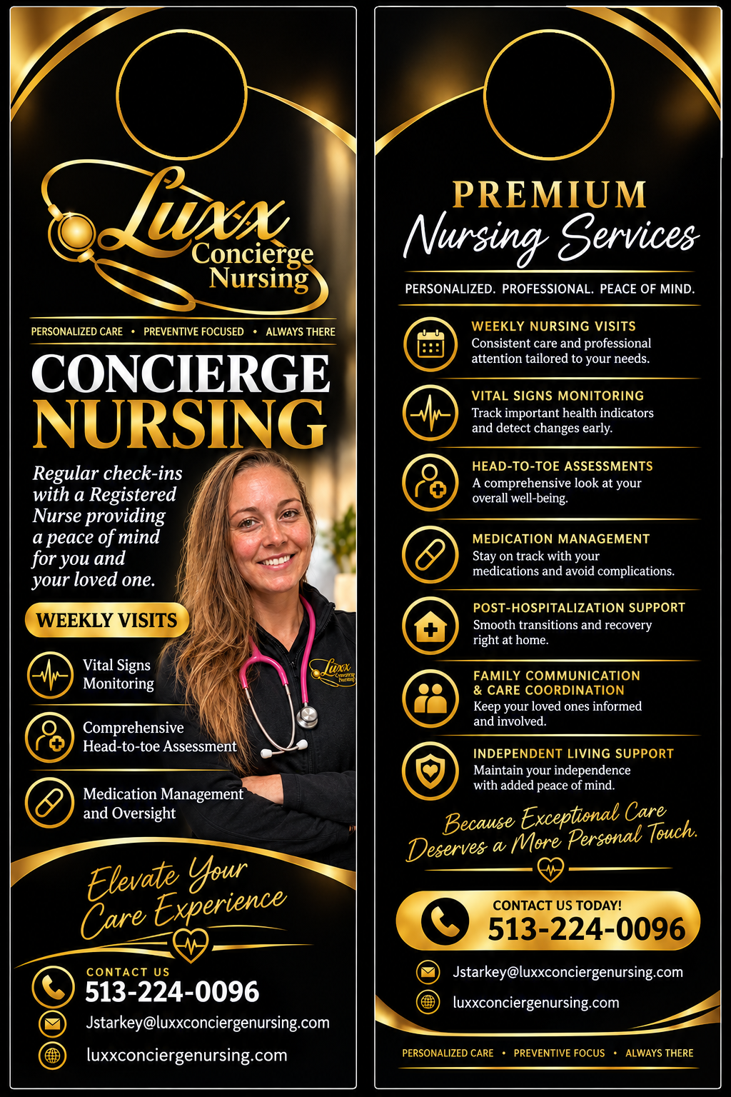 Luxx Concierge Nursing premium nursing services marketing flyer