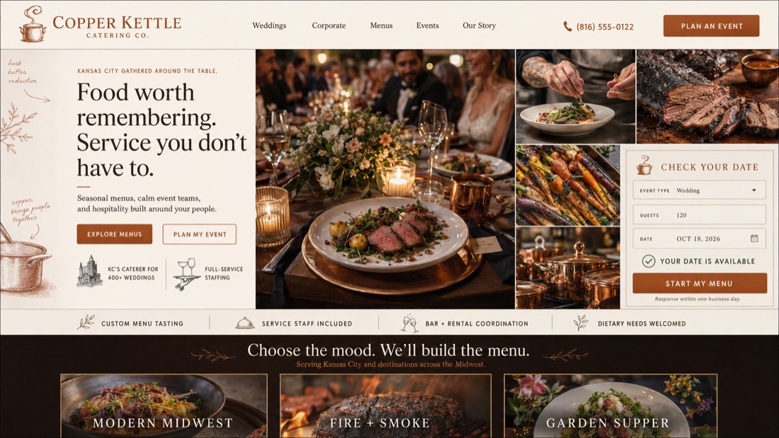Copper Kettle, a complete Catering website by DigeWorks