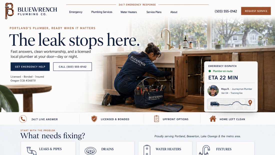 BlueWrench Plumbing, a complete Plumbing website by DigeWorks