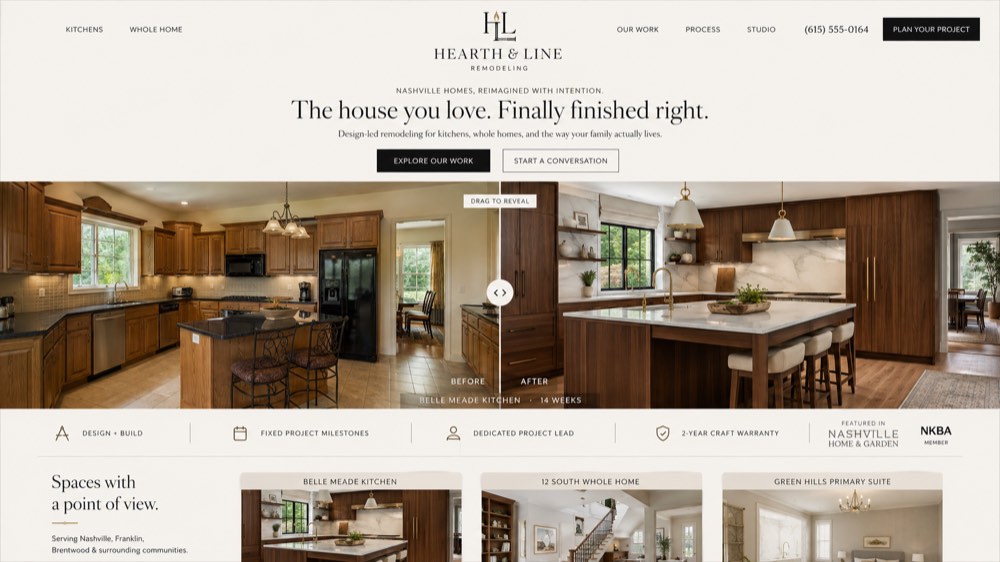 Hearth & Line, a complete Remodeling website by DigeWorks