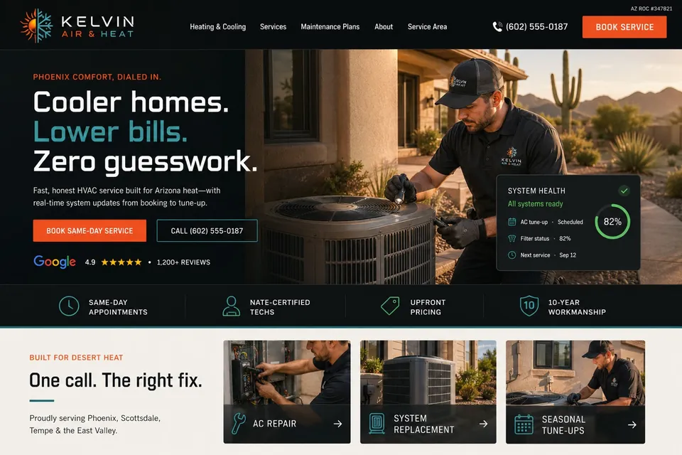 Kelvin Air & Heat, a complete HVAC website by DigeWorks