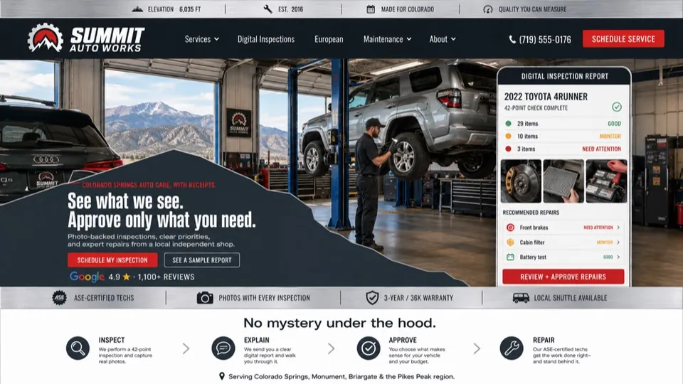 Summit Auto Works, a complete Auto Repair website by DigeWorks