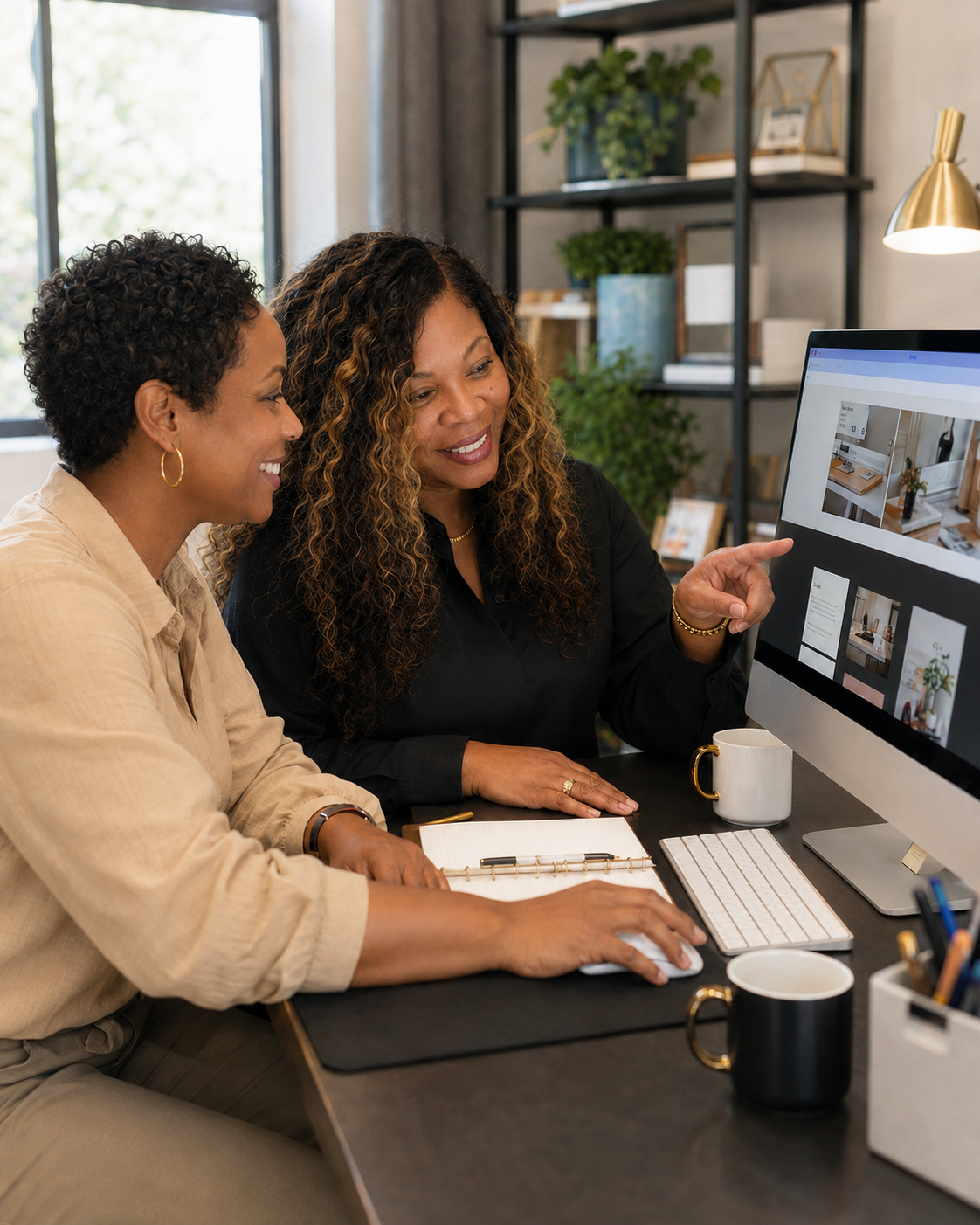 Small business owner confidently working on her business online