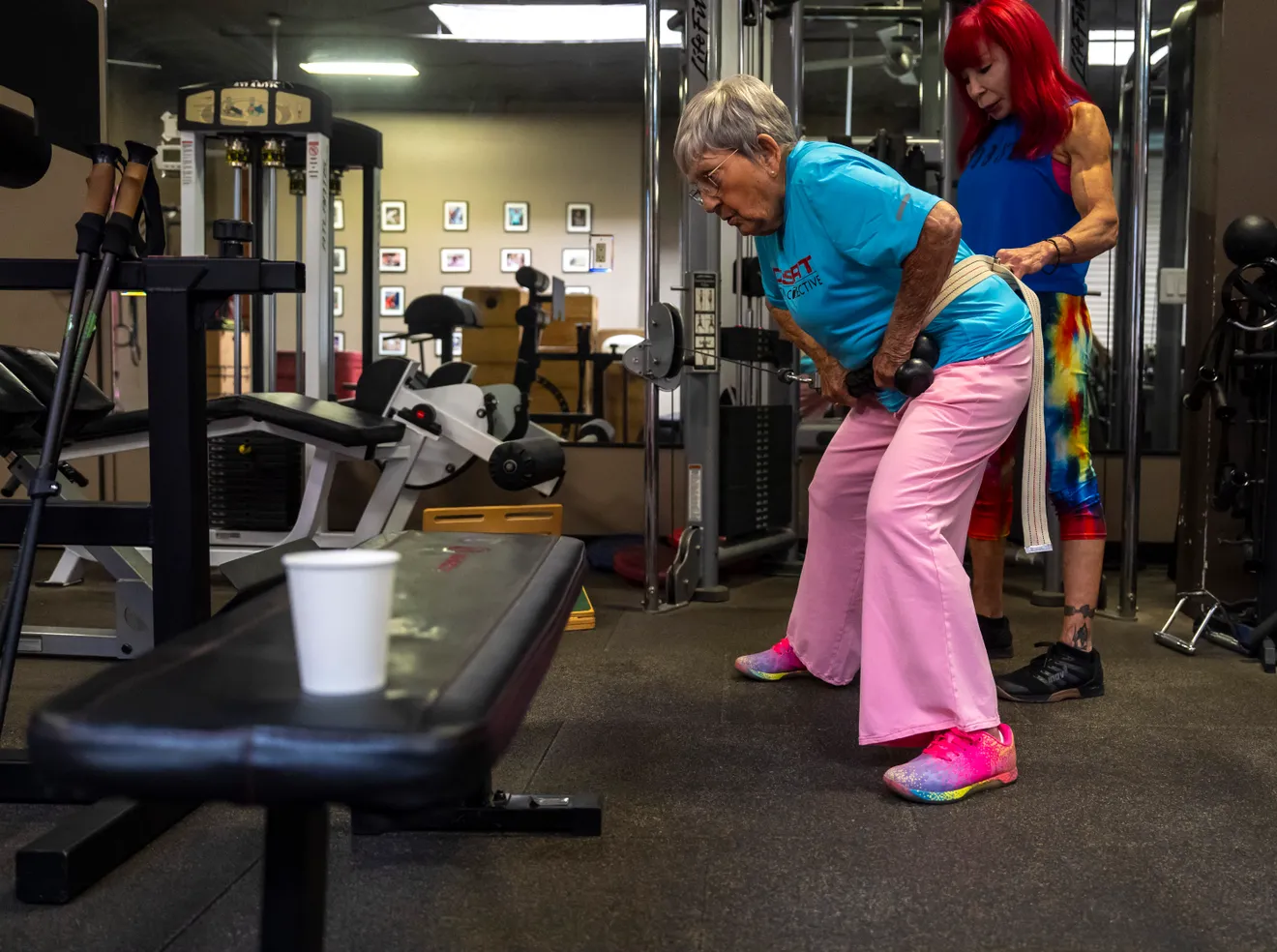senior woman doing cable exercise