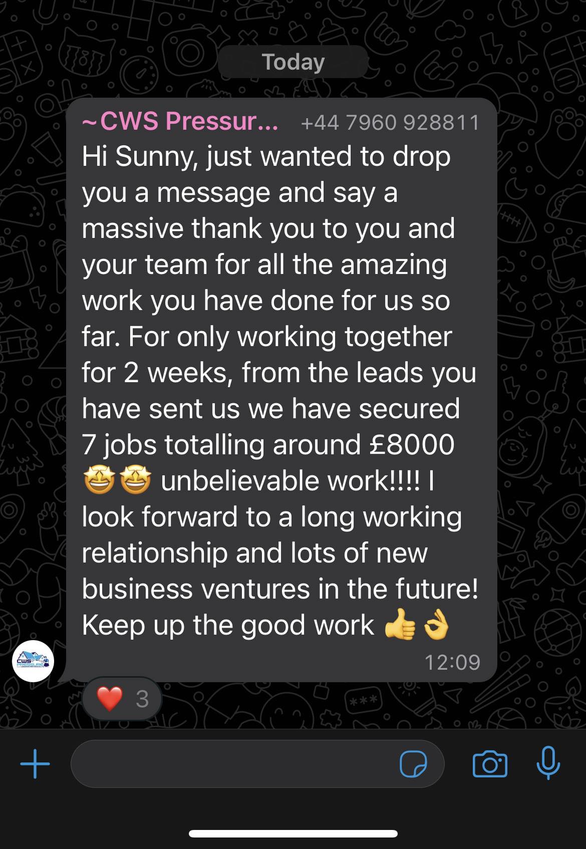 WhatsApp testimonial