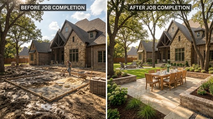 Patio transformation — before and after Prosper TX