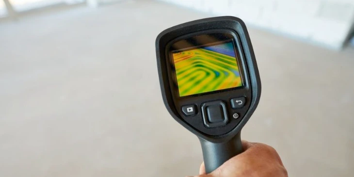 A plumber testing his thermal imaging camera