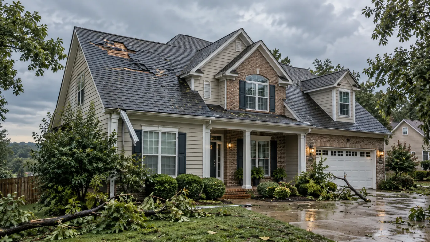 Storm, wind and hail damage to a residential roof — Old Dominion Public Adjusters documents the full scope for insurance claims in Virginia