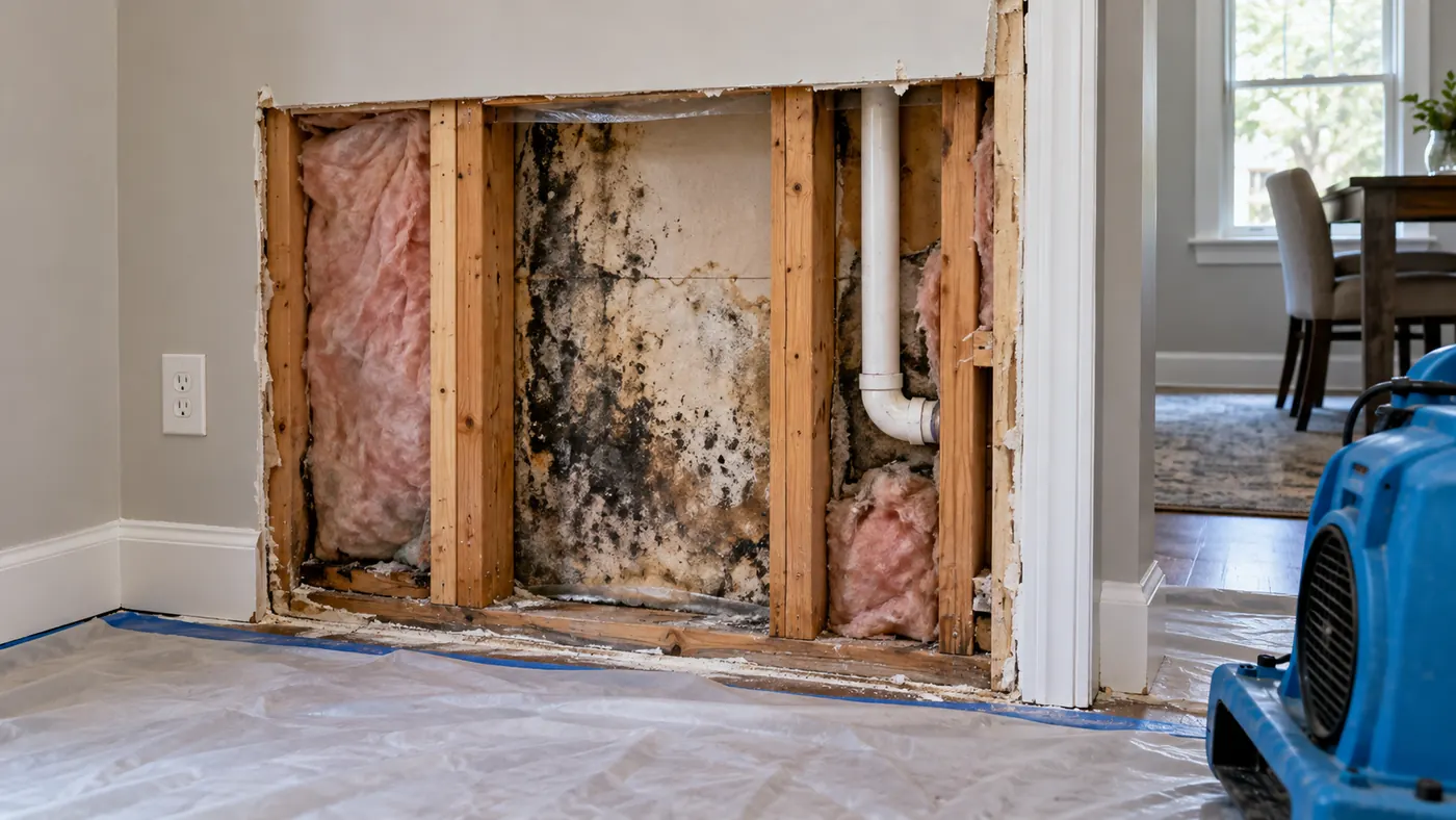 Mold damage to walls and materials in a residential property — Old Dominion Public Adjusters documents conditions and remediation scope for insurance claims in Virginia