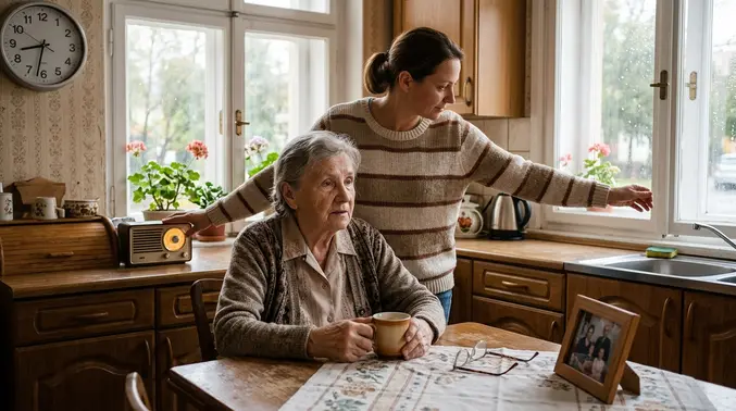 demenz gute und schlechte tage – ruhiges gespraech am tisch demenz gute und schlechte tage – ruhiges gespraech am tisch