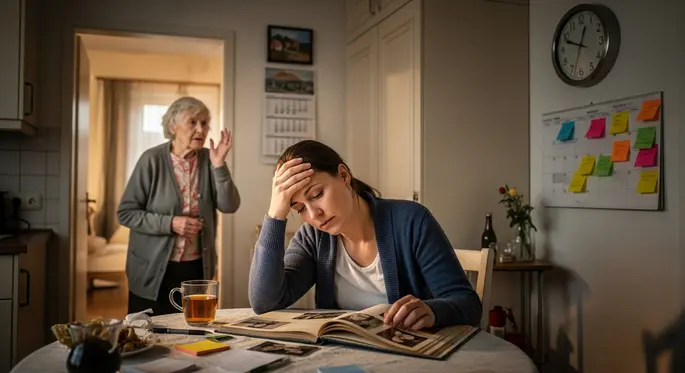 wenn ich meine demenzkranke Mutter nicht mehr ertrage – Erschoepfung am Kuechentisch