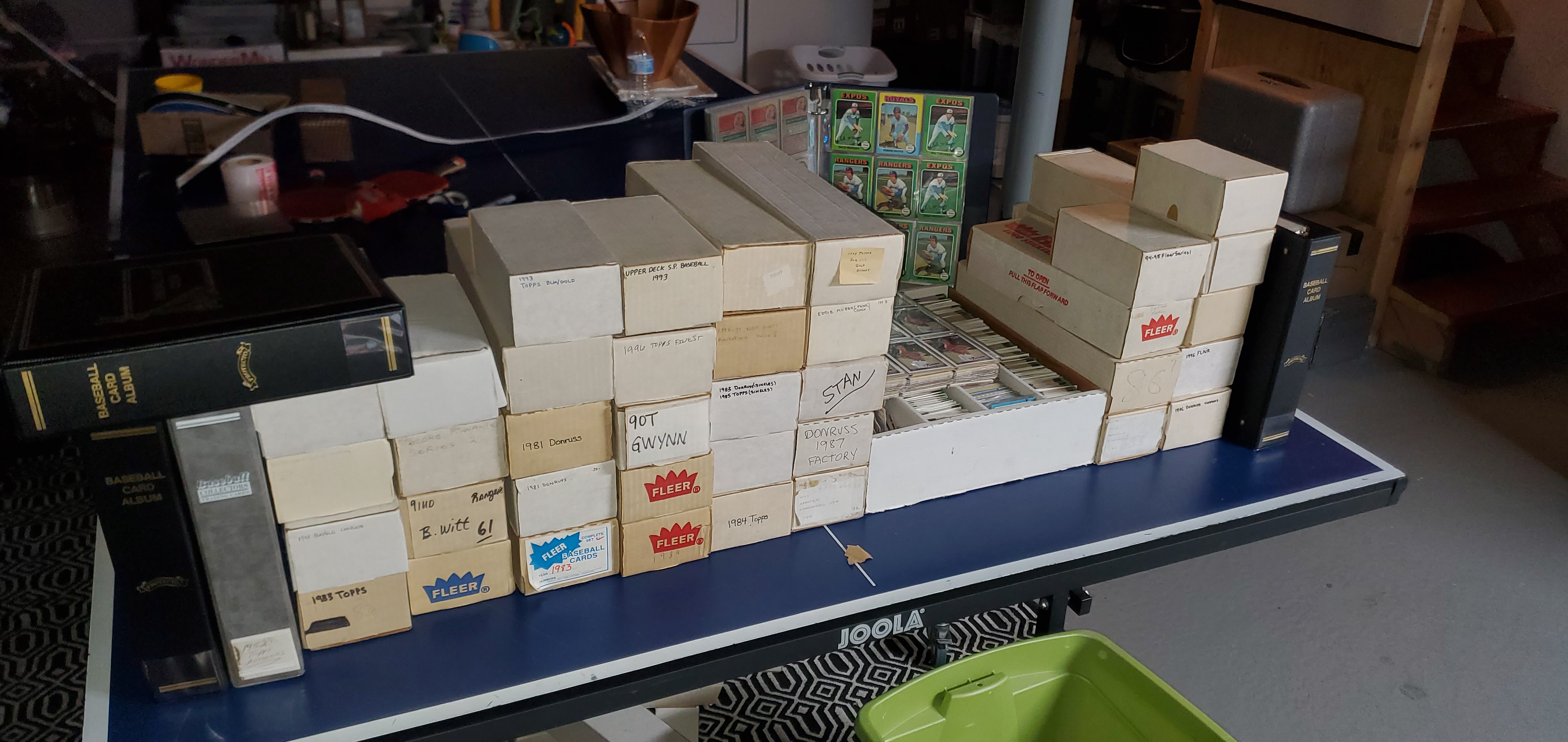 Boxes of baseball cards from a collection
