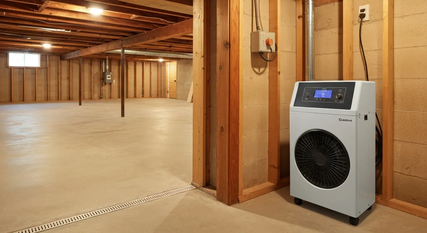 Dehumidifier drying basement