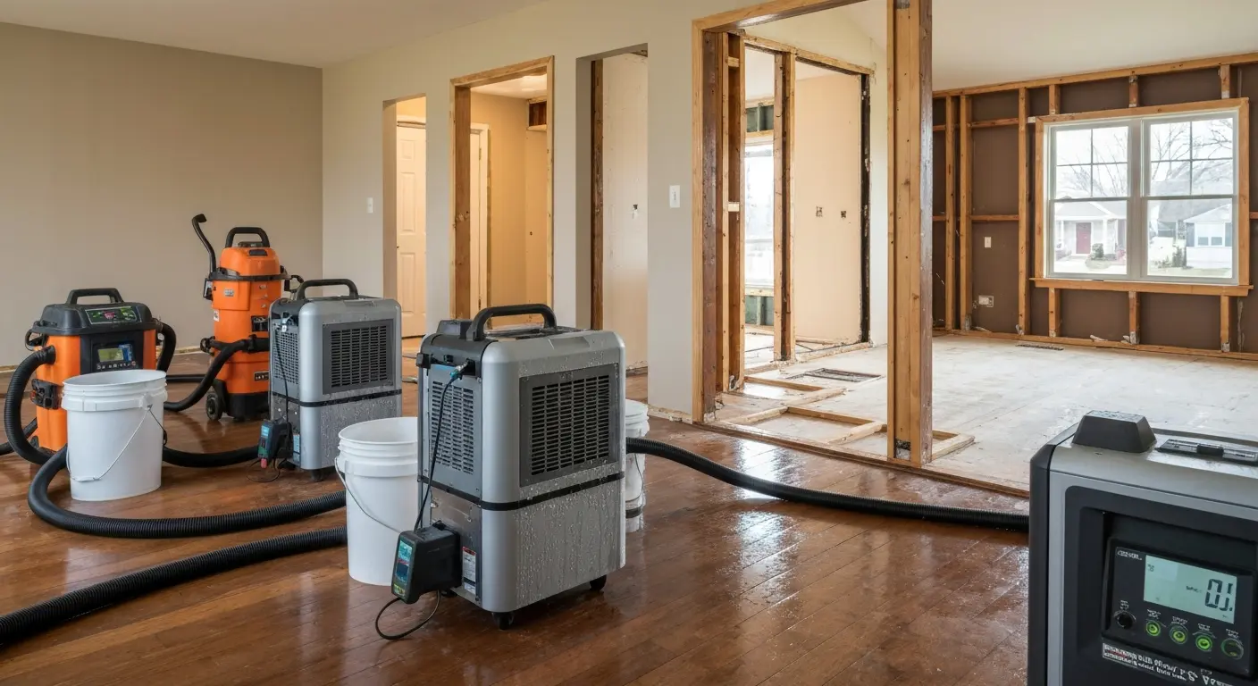 Water damage restoration in progress