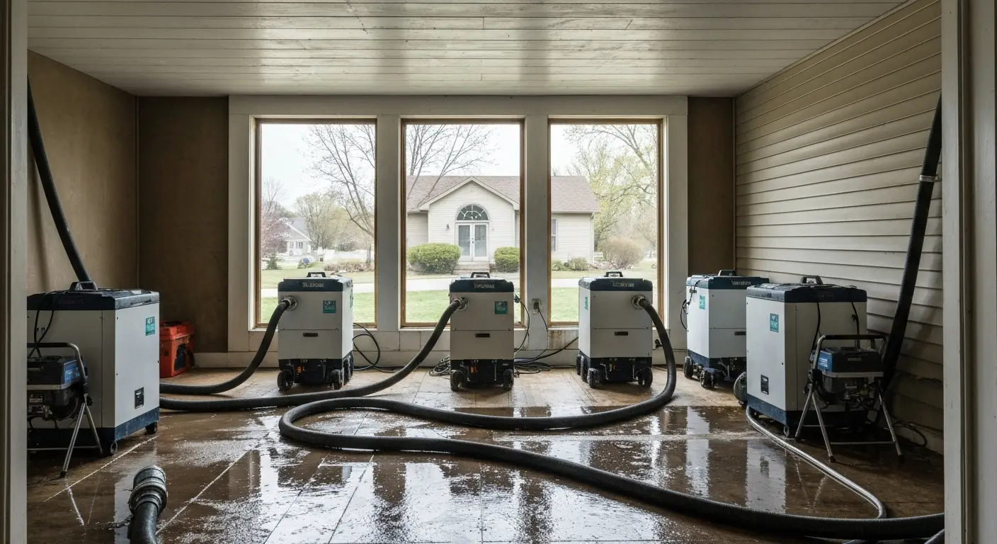 Flood water extraction in progress