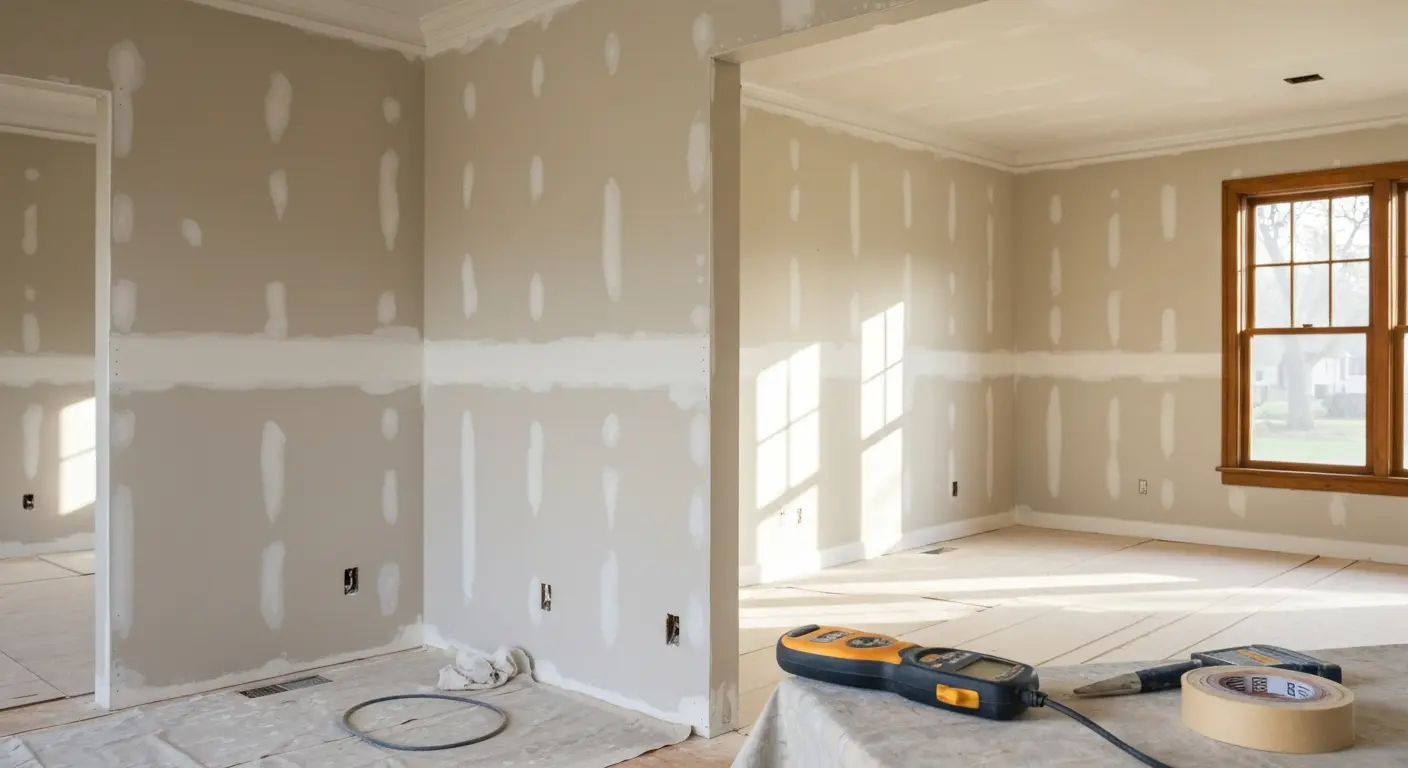 Flood damage restoration and drywall replacement