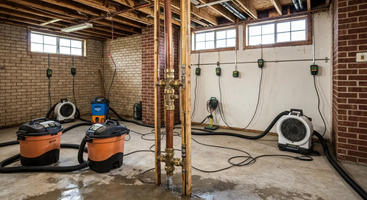 Burst pipe water damage restoration