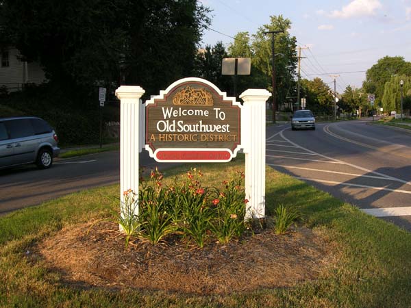 Old Southwest neighborhood sign beside a Roanoke street Old Southwest neighborhood sign beside a Roanoke street