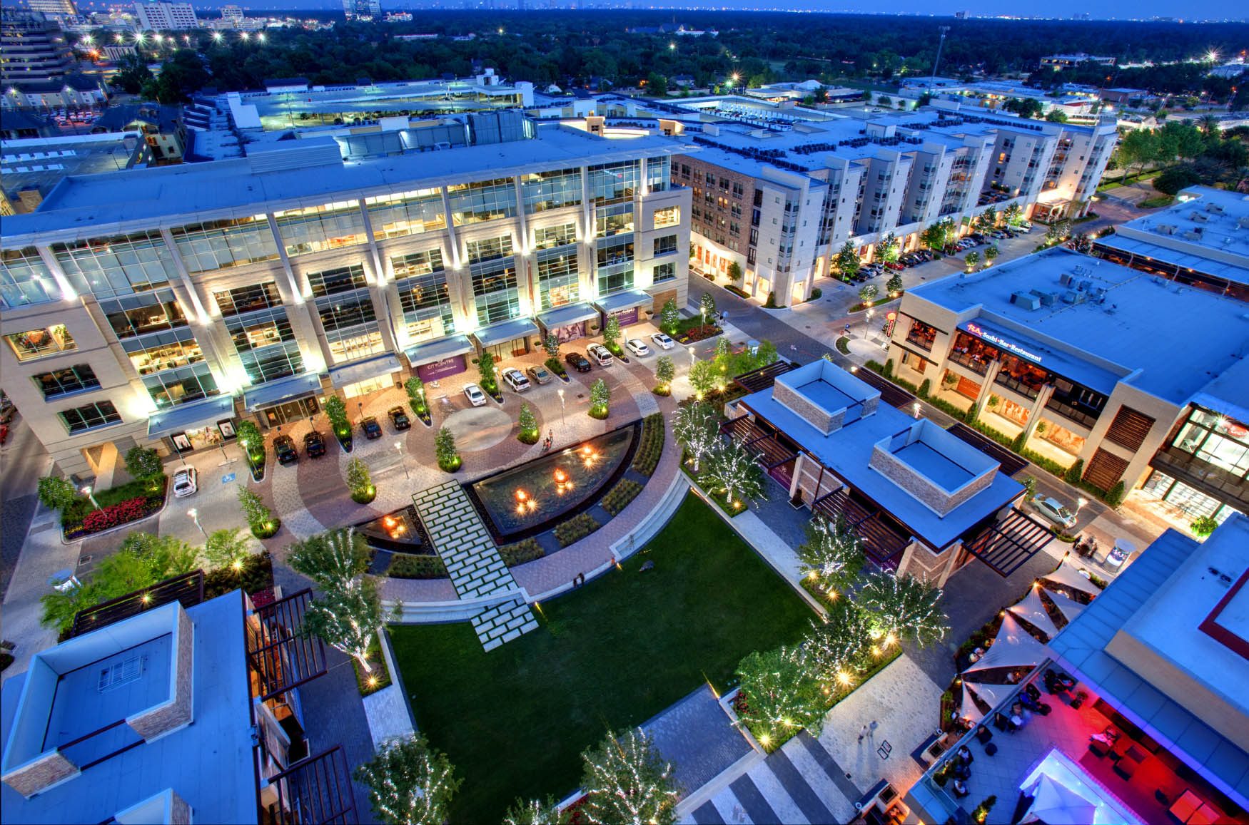CityCentre in Houston at dusk