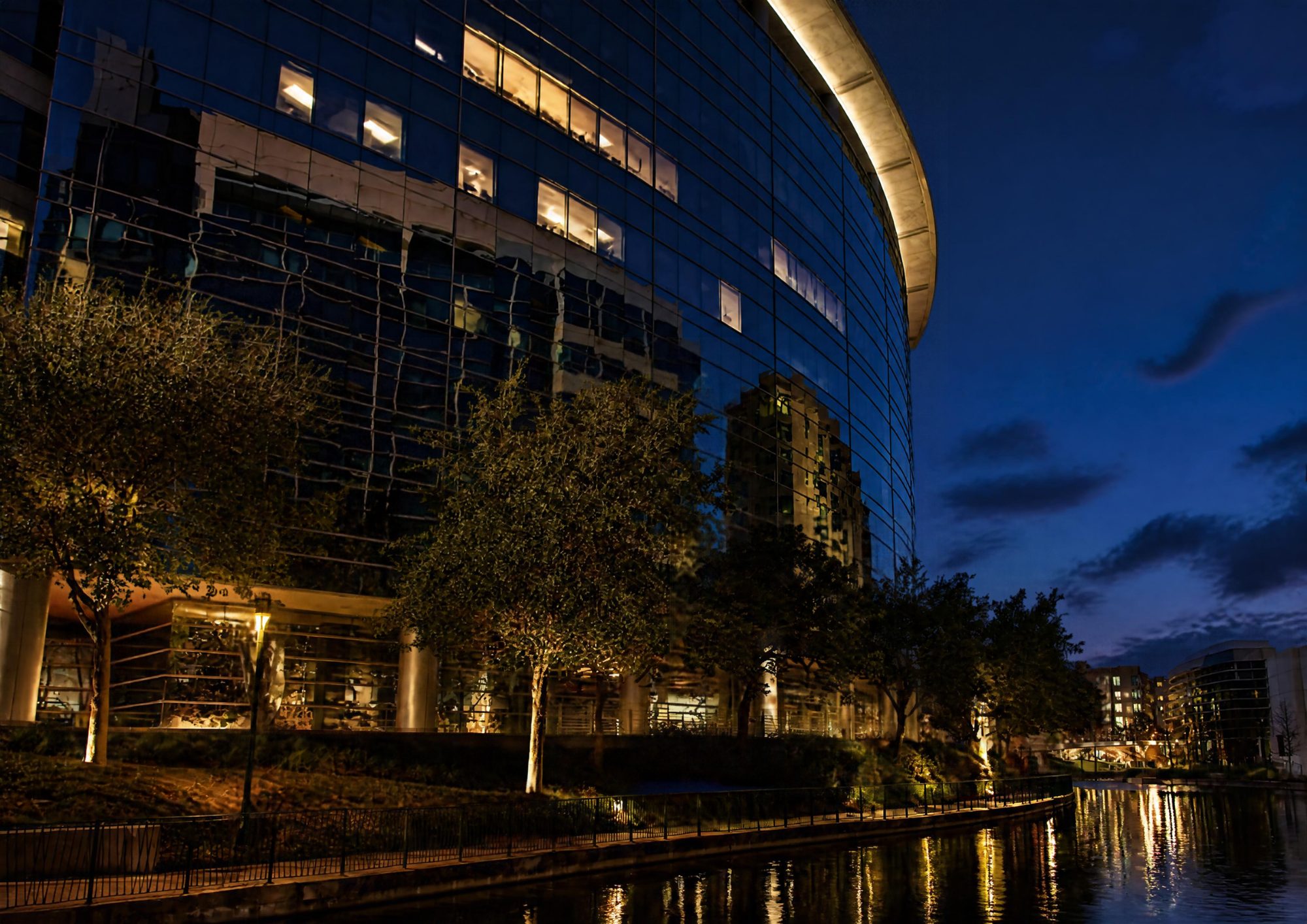 The Woodlands Waterway at dusk
