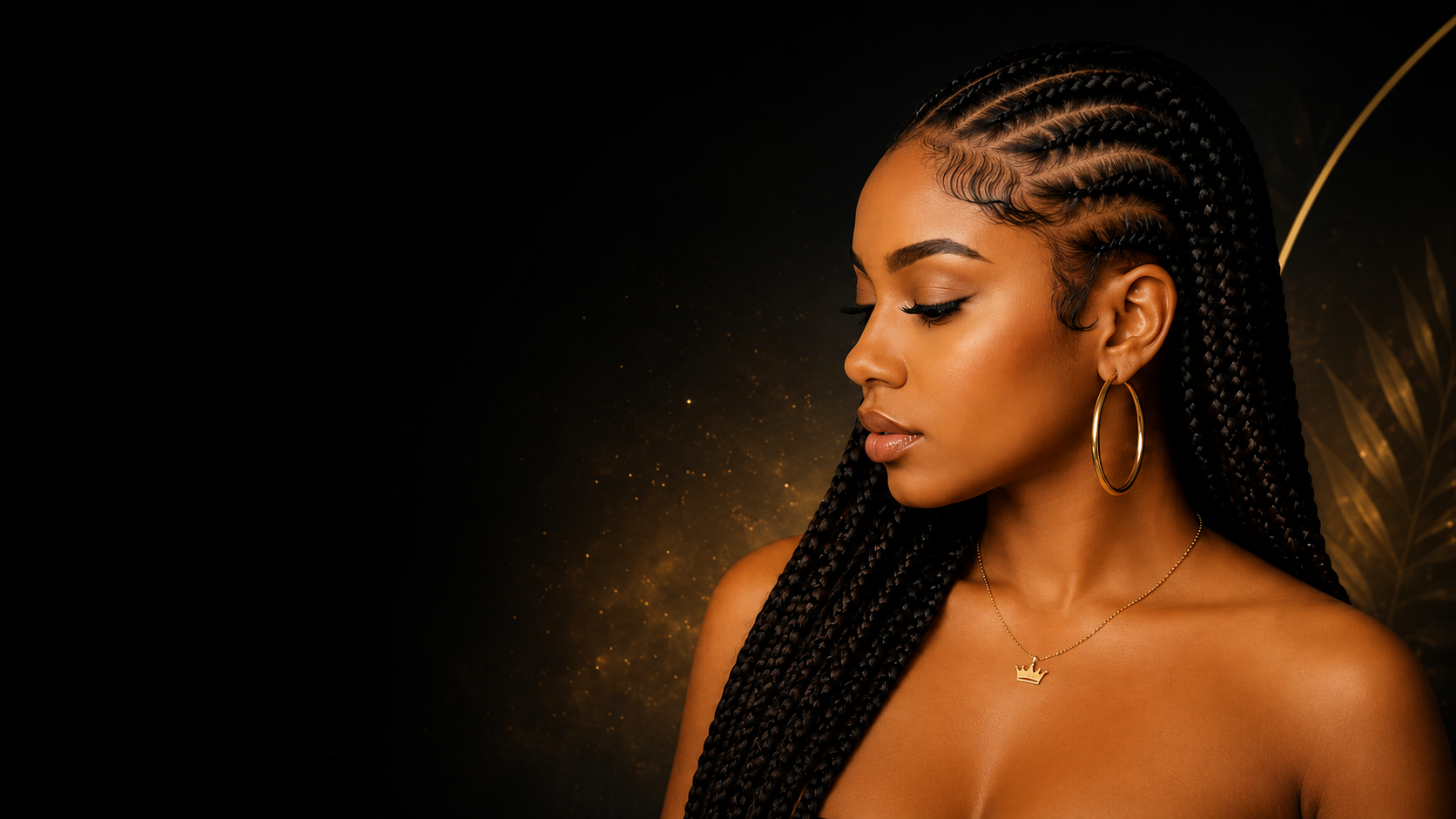 Hair braiding model with knotless braids at Nana's Hair Braiding Lemon Grove
