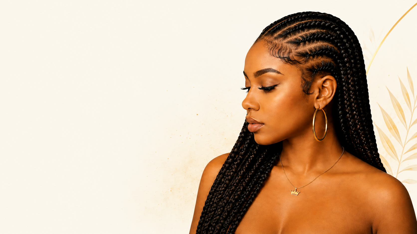 Hair braiding model with knotless braids at Nana's Hair Braiding Lemon Grove