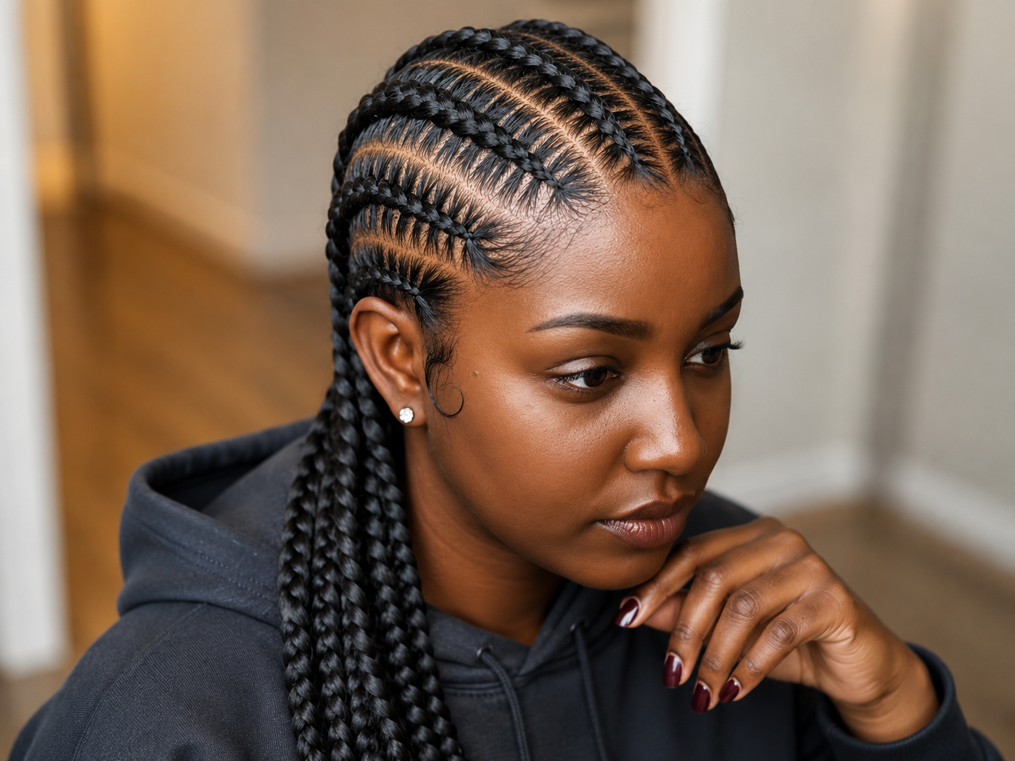 Medium knotless braids with clean parts San Diego