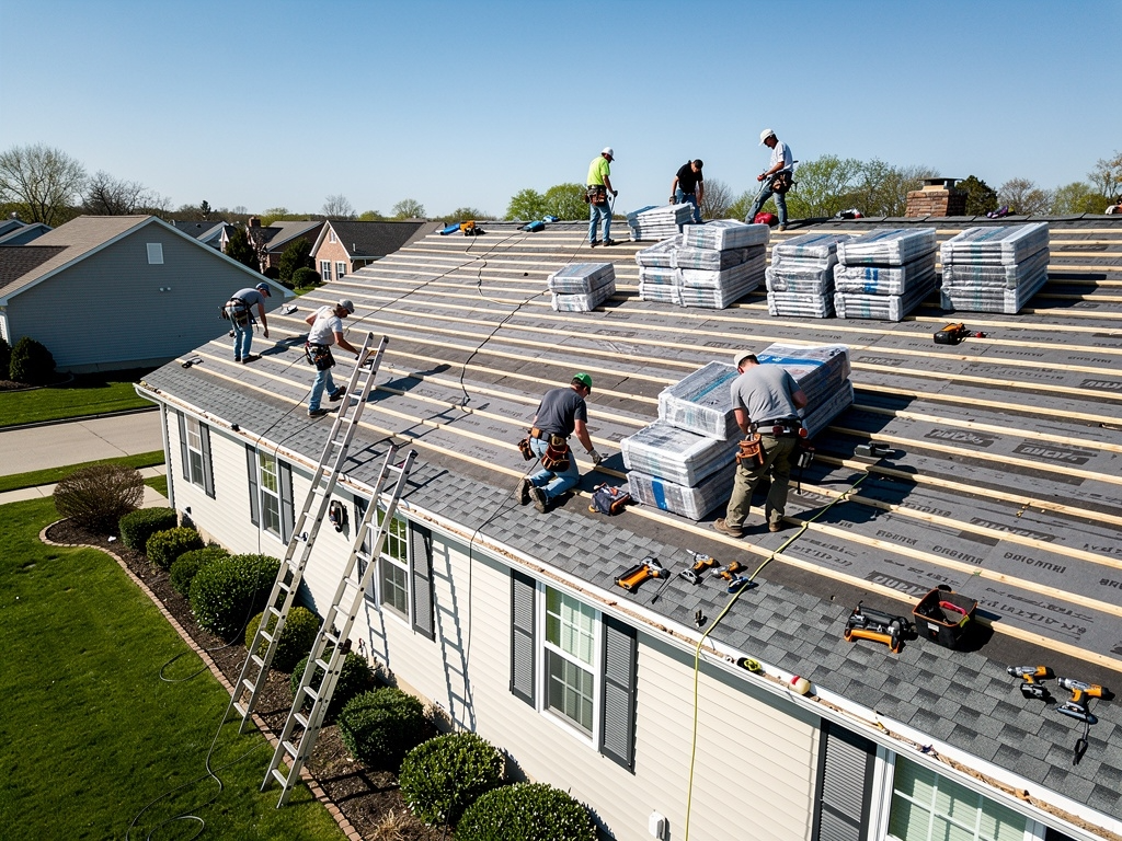 Roofing crew at work