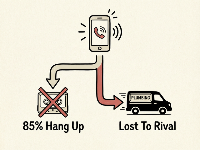Sketch diagram showing a missed call splitting between abandoned voicemails and jobs lost to competitors.