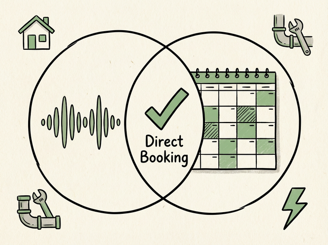 Overlapping circle diagram showing audio communication merging with a calendar to create direct bookings.