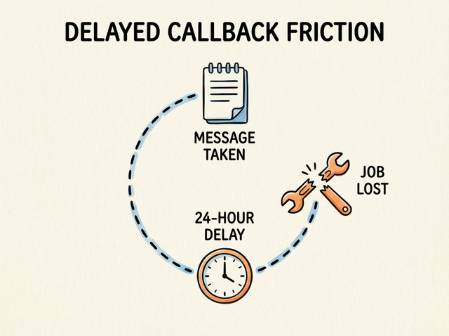 Whiteboard sketch of a broken cycle diagram illustrating how delayed callbacks lead to lost trade jobs.