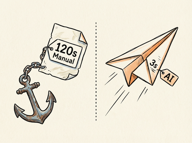 Sketch of an anchor tied to a document compared to a fast-moving paper plane Sketch of an anchor tied to a document compared to a fast-moving paper plane