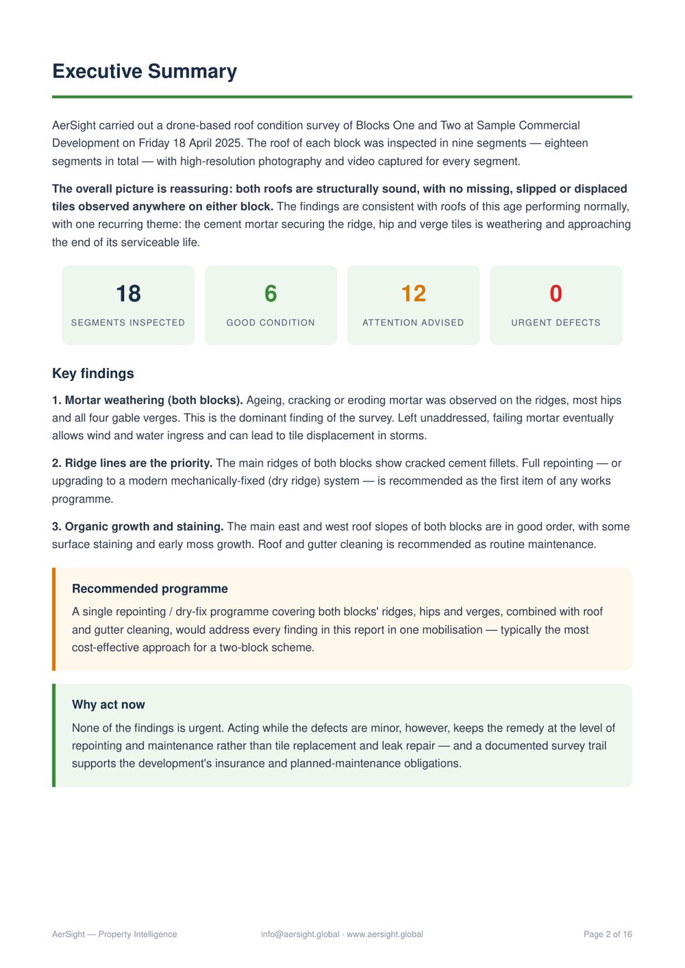 Executive summary page
