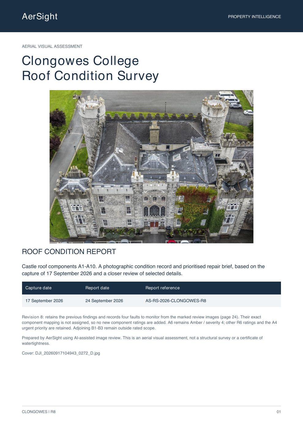 Cover of the AerSight Clongowes College roof condition report