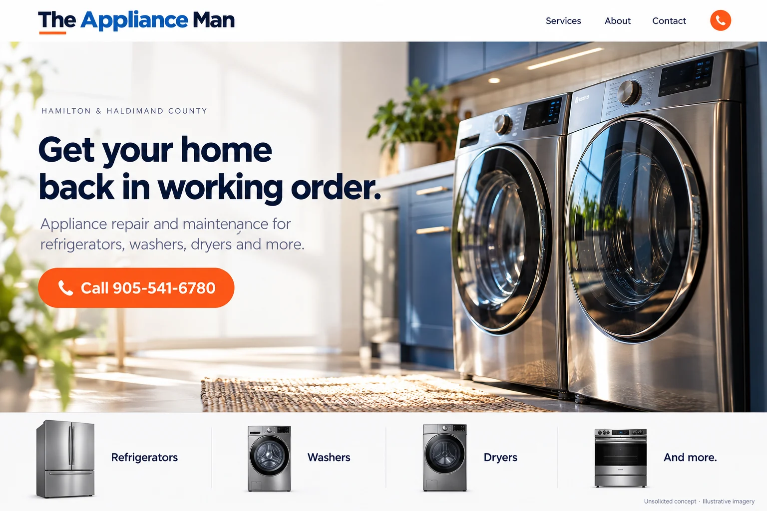 The Appliance Man unsolicited opening-section concept; imagery illustrative