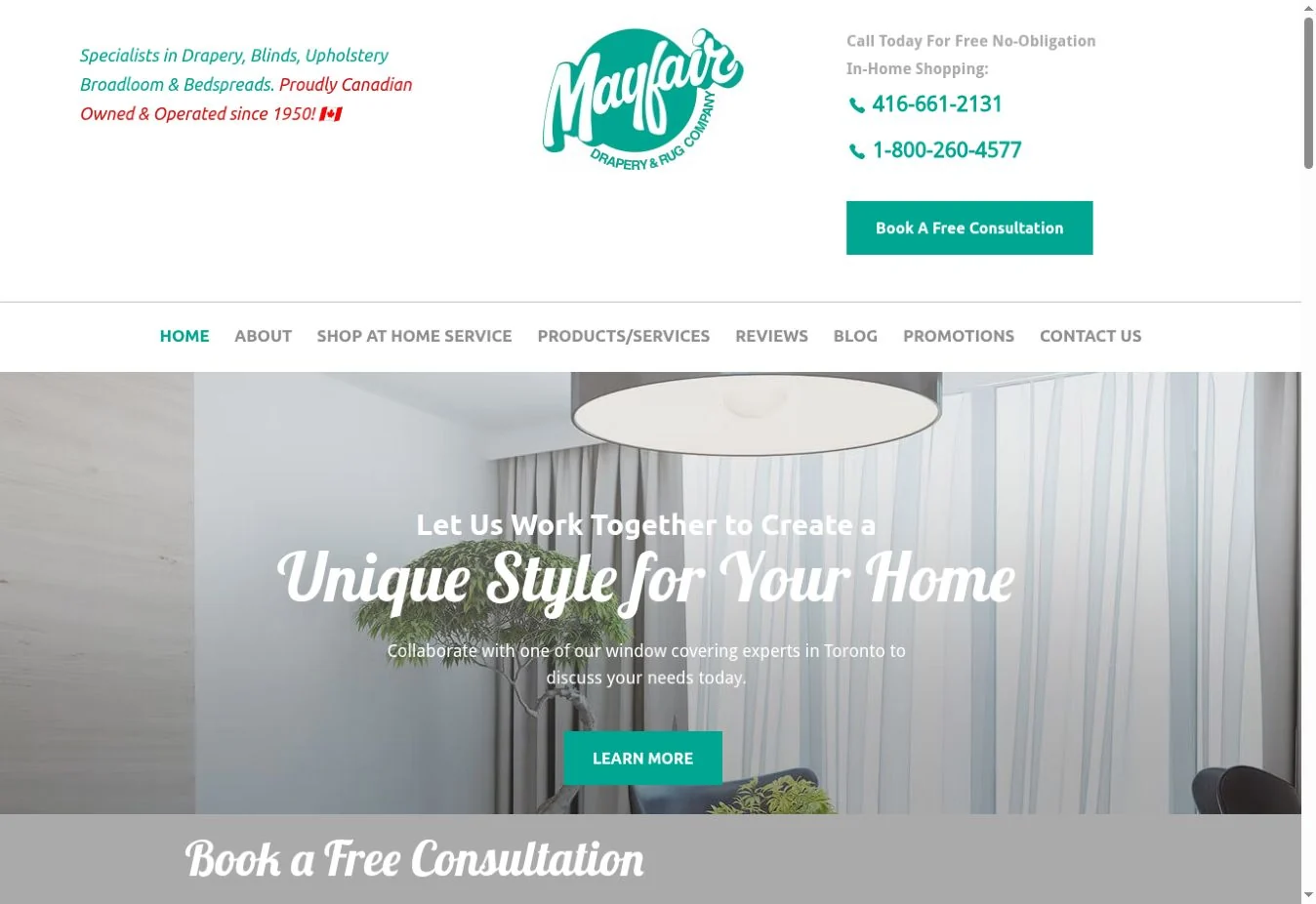 Mayfair Drapery & Rug Company actual homepage captured 5 October 2026