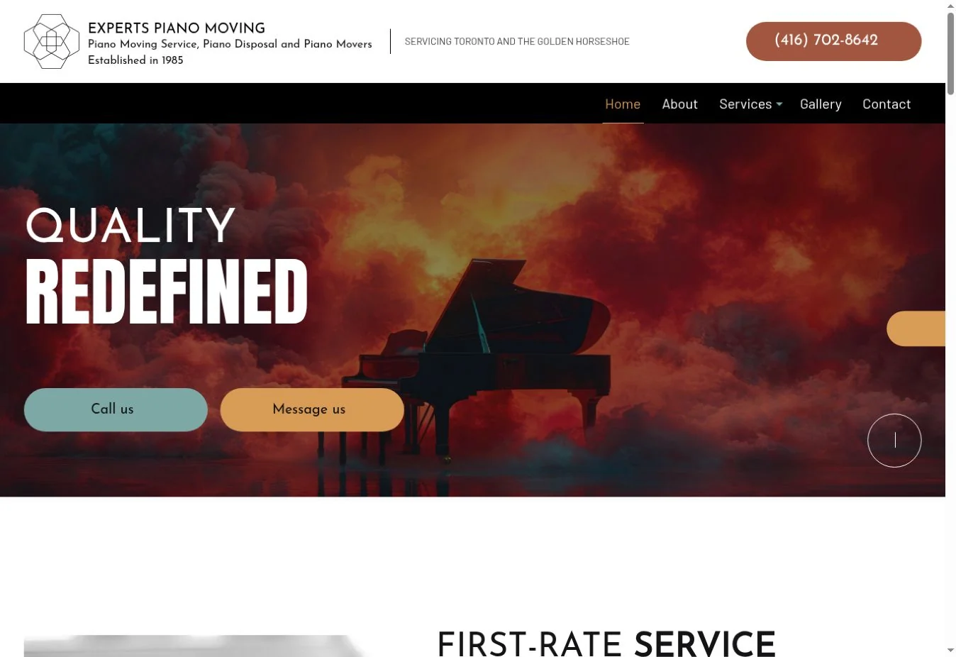 Experts Piano Moving actual homepage captured 5 October 2026