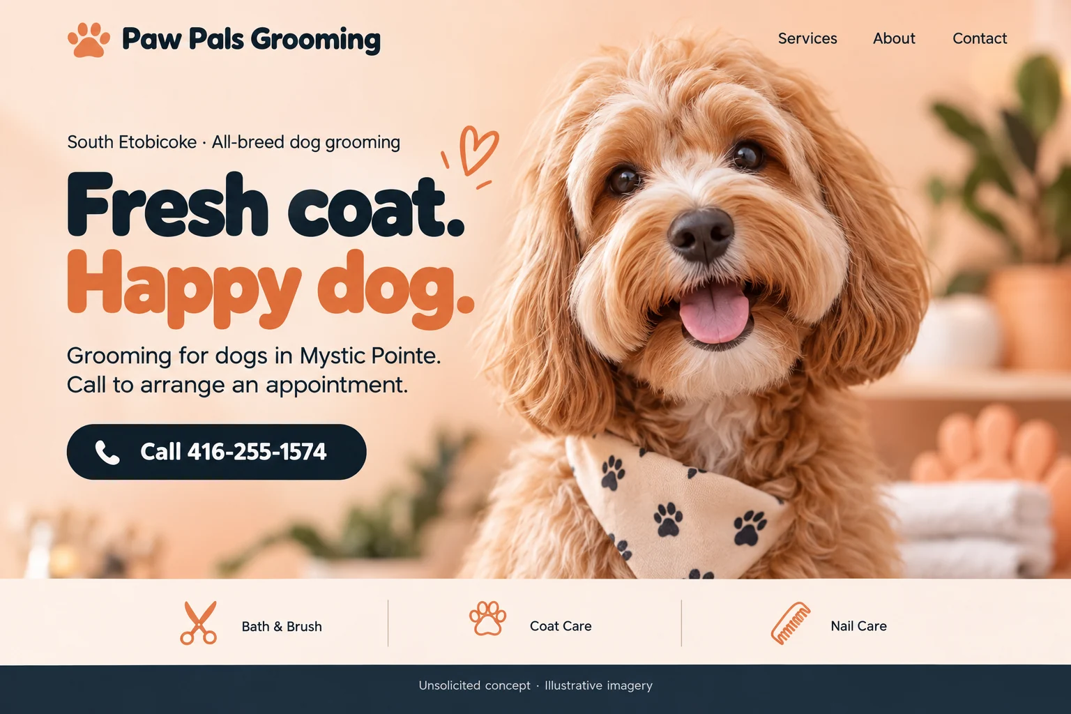 Paw Pals Grooming unsolicited opening-section concept; imagery illustrative