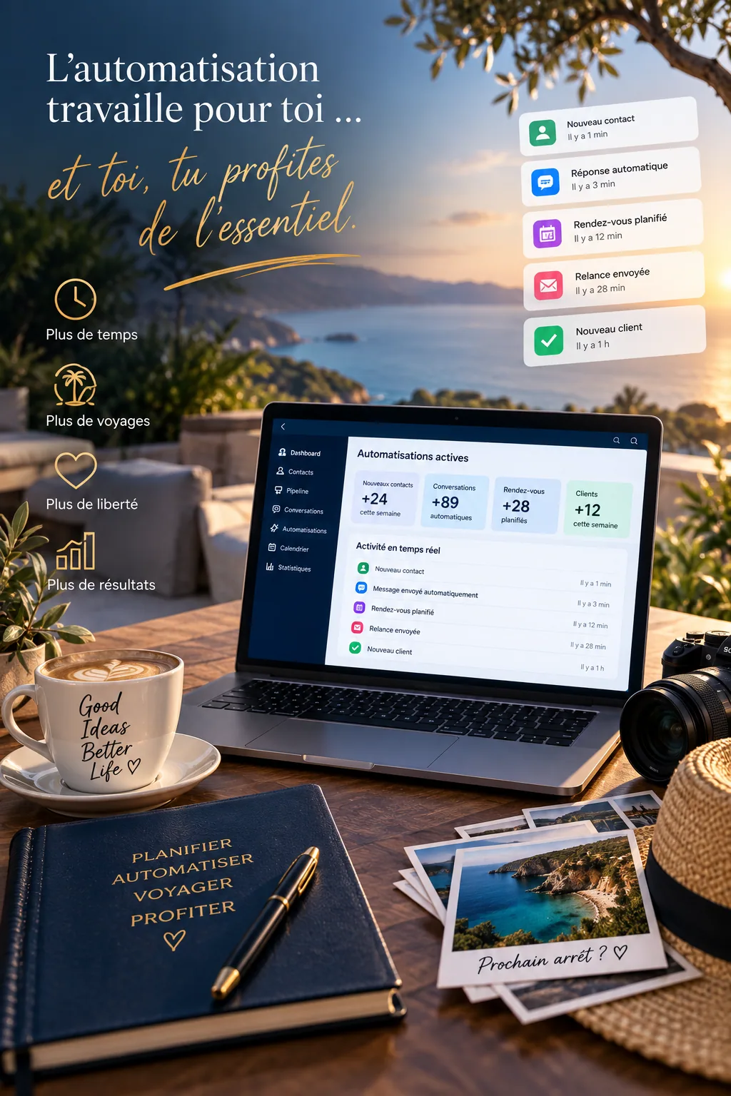 Automatisation qui continue de travailler pendant que l'entrepreneur profite de son temps
