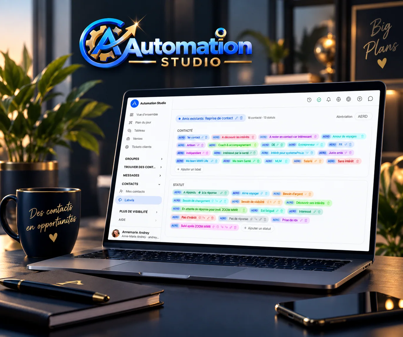 Automation Studio – labels, statuts et organisation des contacts dans le CRM