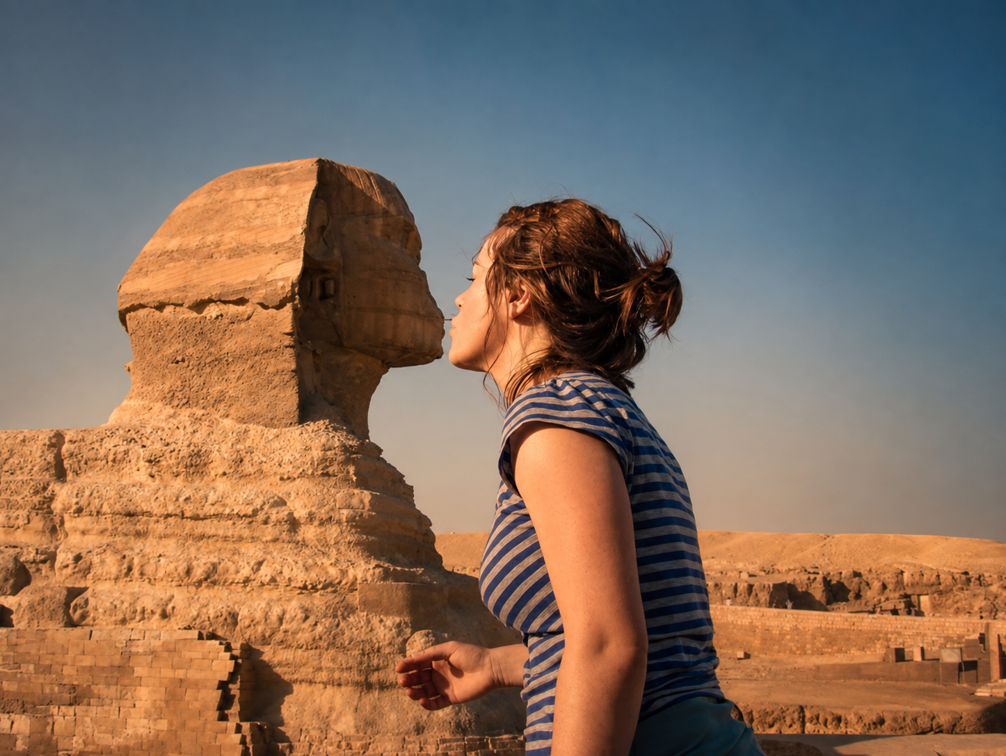 Lisa Hoffman beside the Sphinx in Egypt