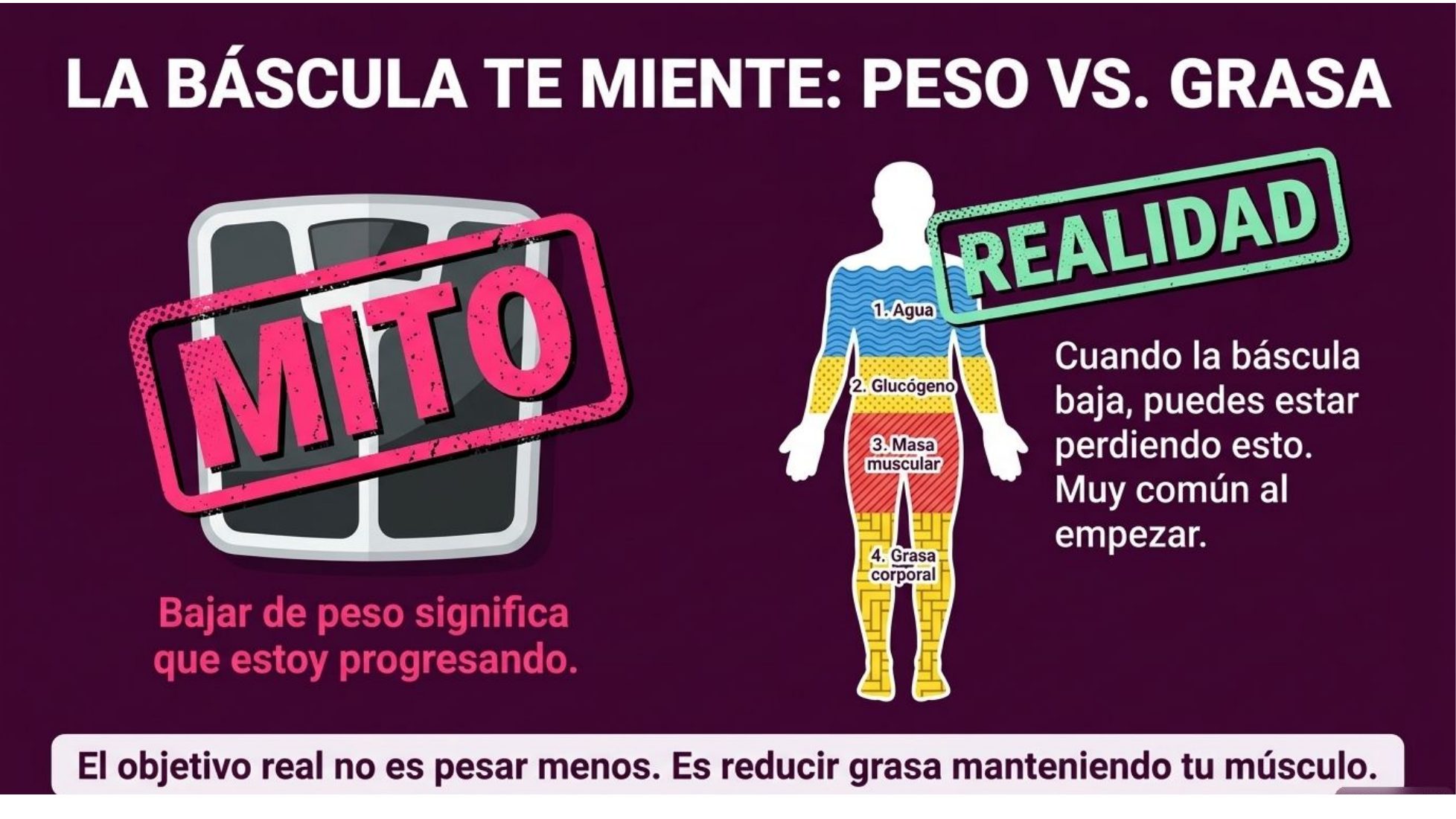 Diapositiva: la báscula te miente, peso frente a grasa