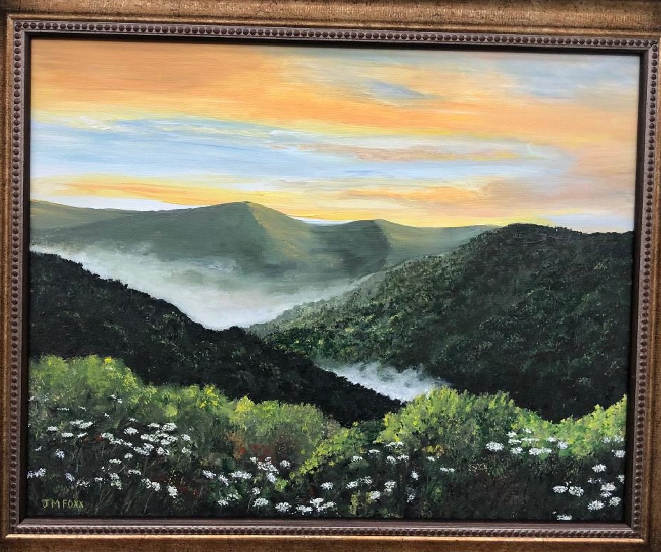 Framed print of mountain painting by Judy Foxx at Gallery Eleven in Charleston WV.