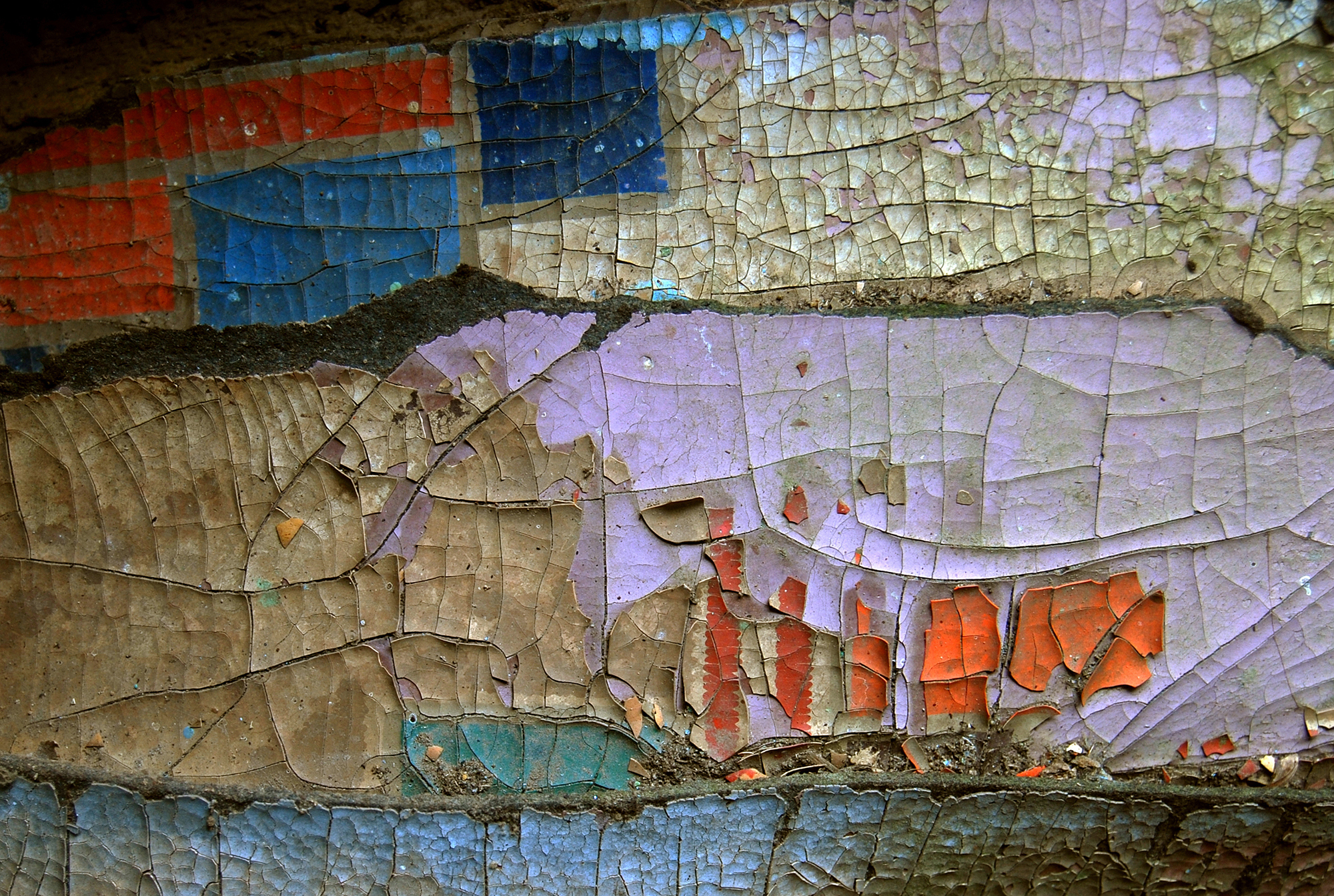 Photograph of "Lost Linoleum", an abstract image with textures and colors. 