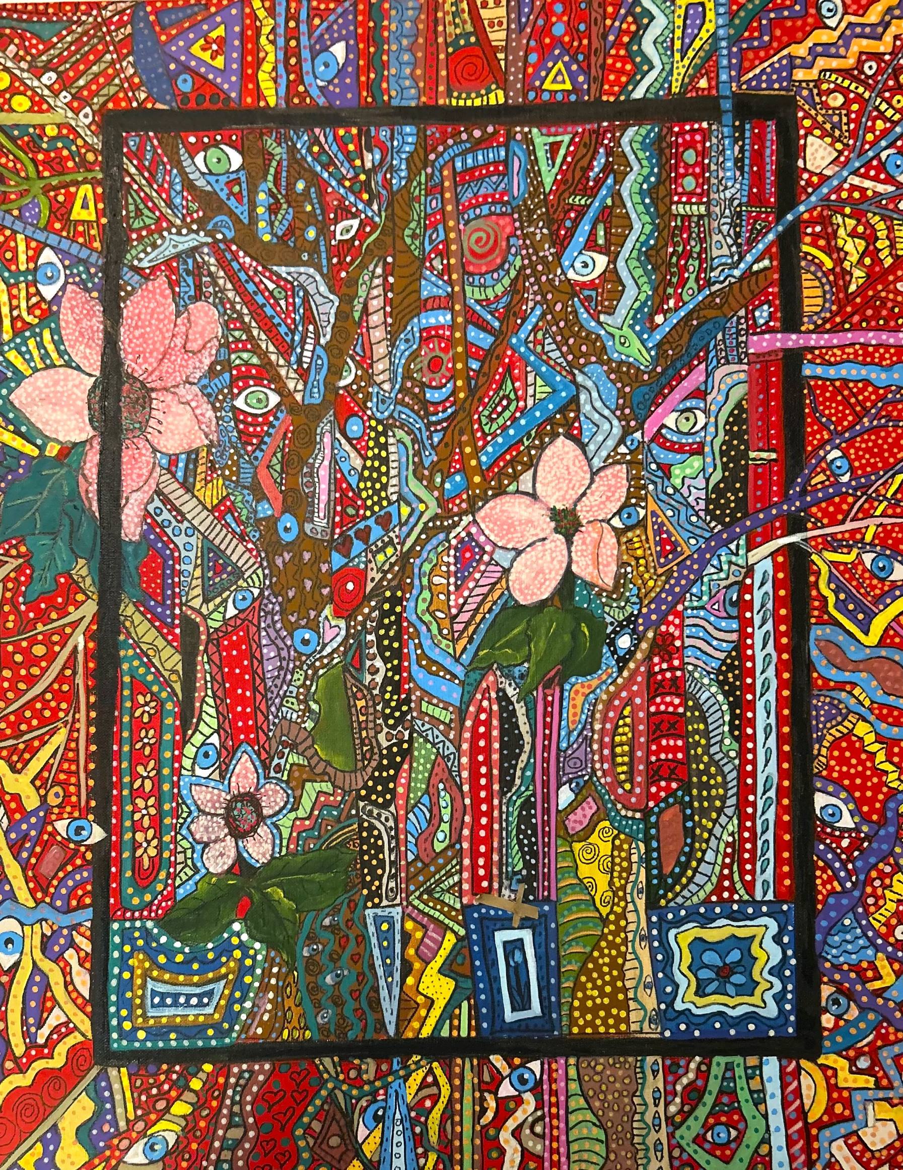Acrylic dot painting by Gloria Jean Pennington at Gallery Eleven in Charleston WV.