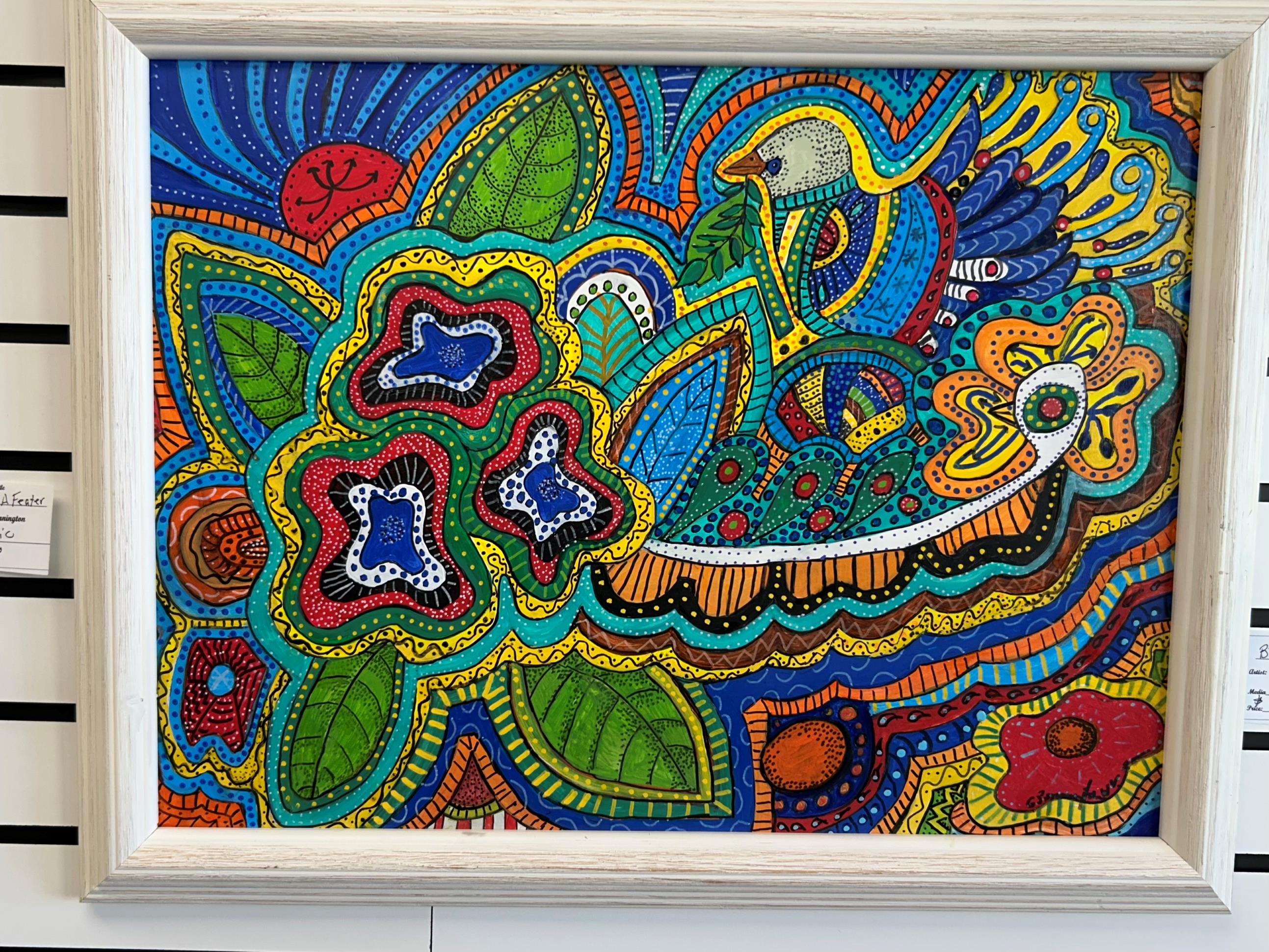 Acrylic dot painting by Gloria Jean Pennington at Gallery Eleven in Charleston WV.