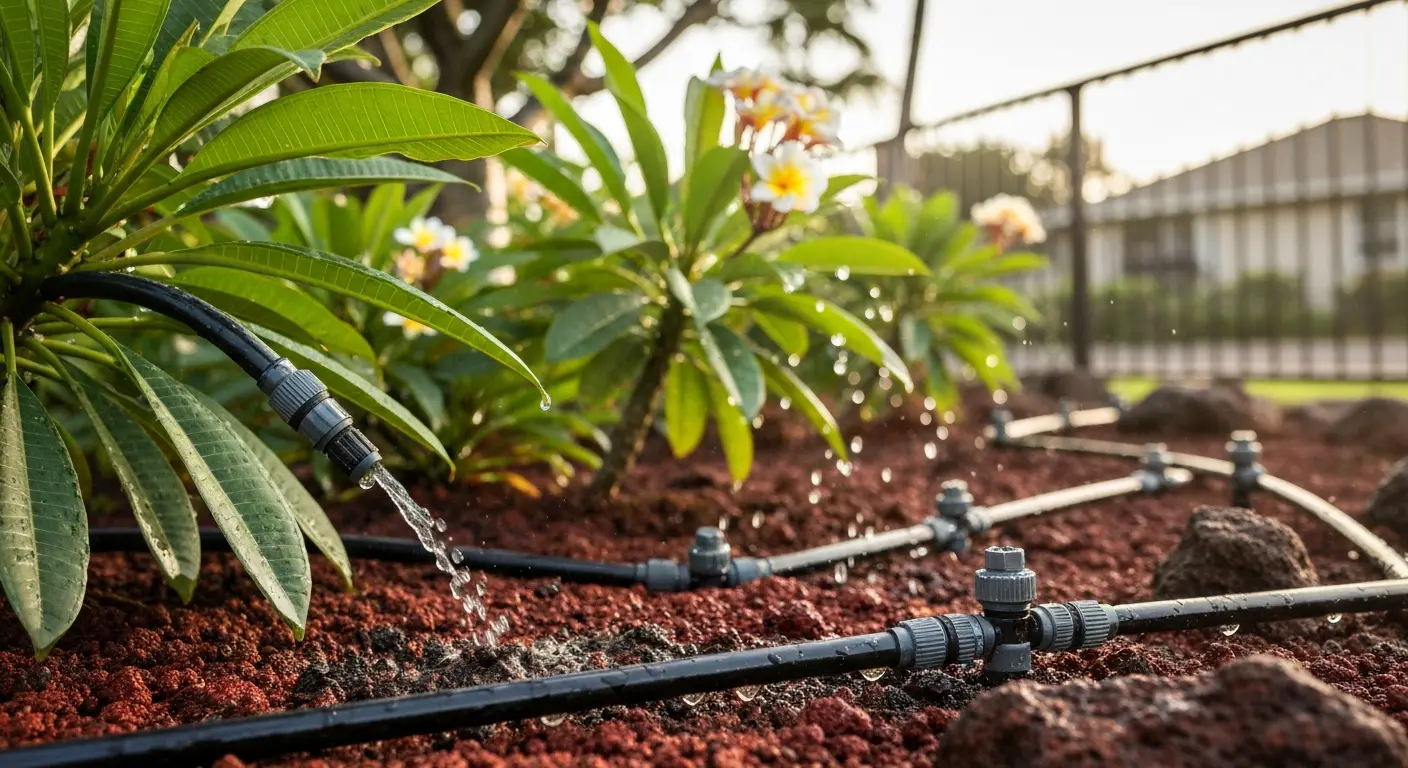 Drip irrigation in garden beds