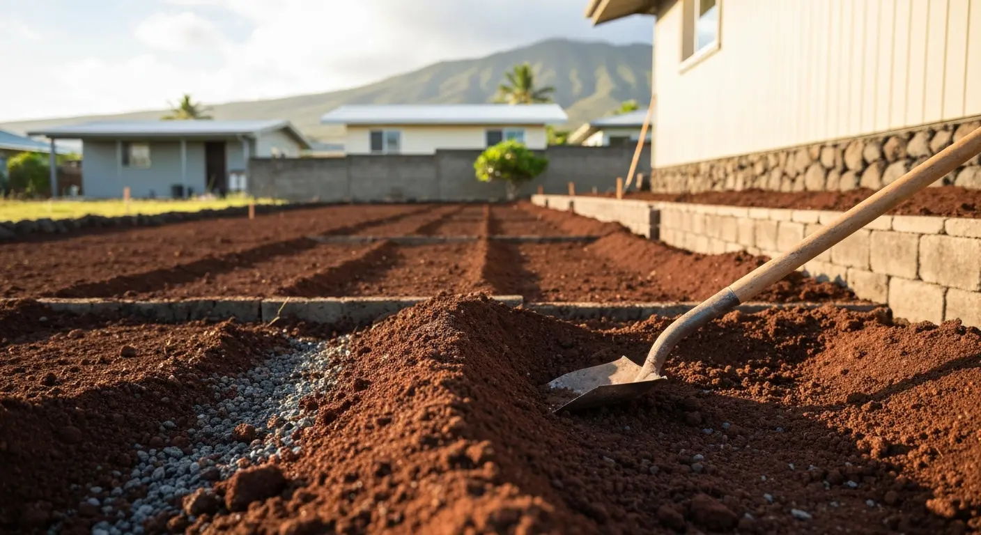 Volcanic soil and drainage in Kahului yards