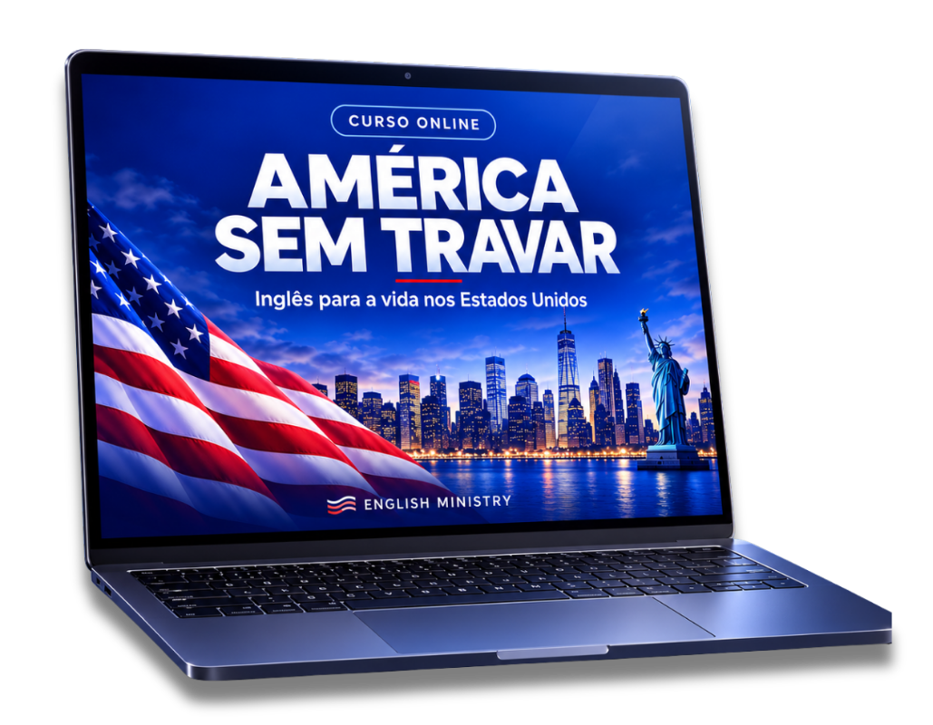 Curso online América Sem Travar, do English Ministry, em um notebook